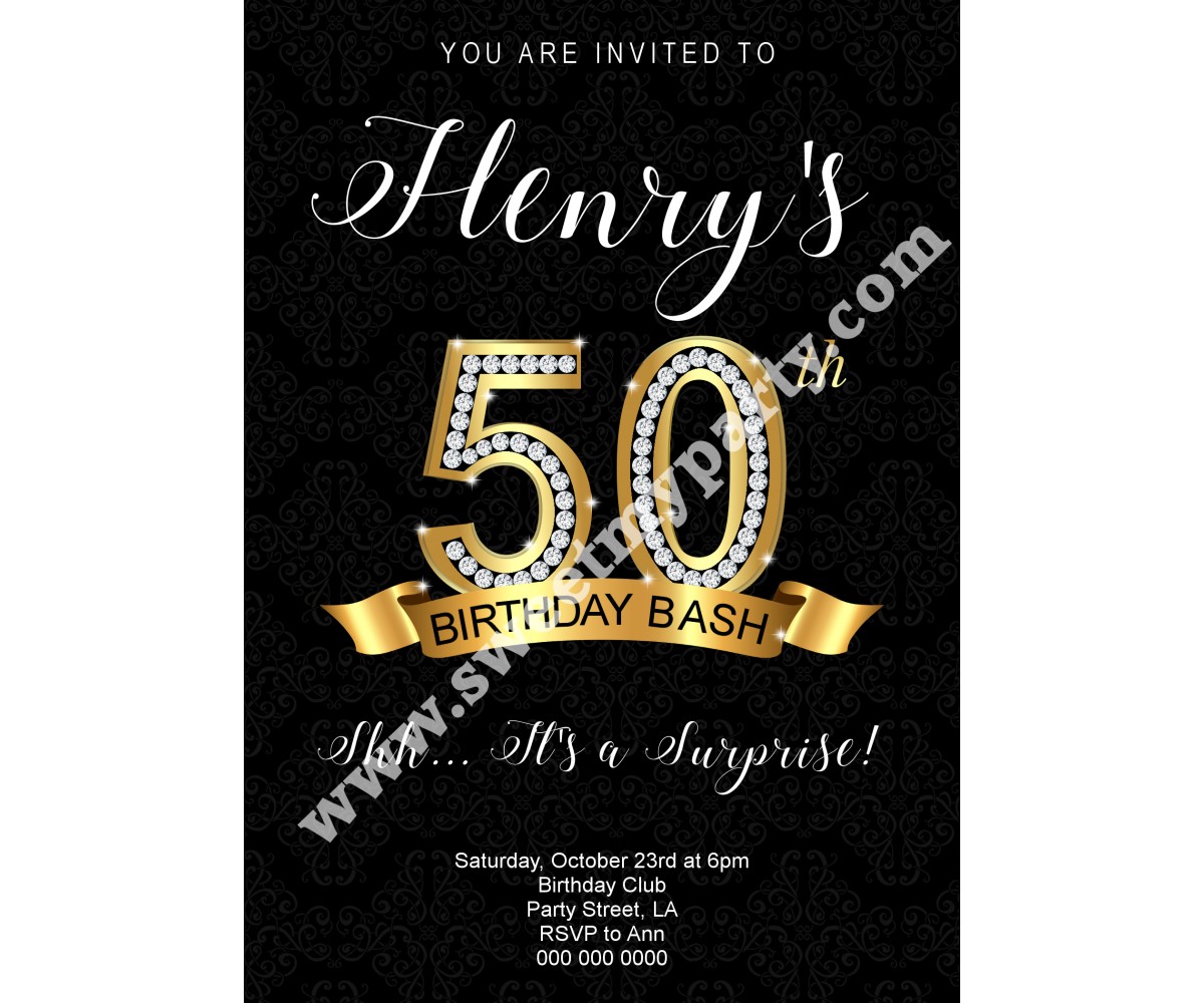 50th 60th 40th 30th Birthday Invitation,Gold Diamonds Birthday Invitation,(2ab)